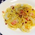 Chikatan☆'s cooksnap of when they made ゴーヤとベーコンとキノコのシンプルパスタ.