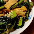 Ericats★'s cooksnap of when they made つるむらさきと油揚げのピリ辛炒め.