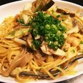 ricosato's cooksnap of when they made ベーコンときのこの醤油バタースパゲッティ.