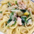 あいも64's cooksnap of when they made 鮭とほんれん草クリームパスタ♪.