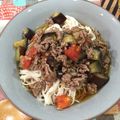 handm2015's cooksnap of when they made 茄子トマトの合挽肉ぶっかけそうめん.