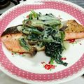 ナオゾウ☆'s cooksnap of when they made 鮭ソテーほうれん草と茸の豆乳ソース添え.