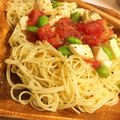 komugiko4's cooksnap of when they made カプレーゼ風トマトとアボカドの冷製パスタ.