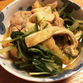 とみ家's cooksnap of when they made 豚肉とあげの水菜煮.