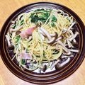 よたつ's cooksnap of when they made 水菜とベーコン舞茸のパスタ☆簡単ランチに.