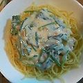 さぁﾁｬﾝ３'s cooksnap of when they made 簡単!ホウレンソウと鮭のクリームパスタ.