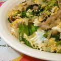 mmameco's cooksnap of when they made 豚肉×玉ねぎ×レタスで玉子とじ丼♫.