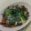 ラリー＆サラ's cooksnap of when they made 小松菜☆豆腐☆しめじ☆蟹かまの玉子とじ.