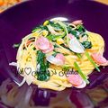 YUH♡ママ's cooksnap of when they made ほうれん草とベーコンのクリームスパゲティ.