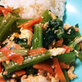 ごま３しお３'s cooksnap of when they made 小松菜と豚肉の卵とじ.