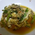 samezame's cooksnap of when they made サンマと小松菜のピリ辛玉子とじ.
