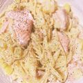 ロンロン草原's cooksnap of when they made 塩麹鮭の味噌クリームパスタ.