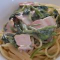 晩酌天国's cooksnap of when they made ほうれん草とベーコンのクリームパスタ.