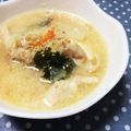 ＊marble＊'s cooksnap of when they made 鶏皮でぷるぷる❤ぽかぽか❤もつ鍋風スープ.