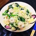 ★Chiffon★'s cooksnap of when they made ほうれん草と海老で贅沢オイルパスタ☆.