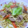 minarin's cooksnap of when they made 大葉にんにく醤油で焼きうどん(明太子入).