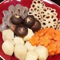 natumix's cooksnap of when they made 花蓮根、梅人参、亀甲里芋の煮しめ☆.