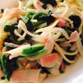 kkll0000's cooksnap of when they made ひと手間省く、ほうれん草ベーコンパスタ.
