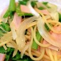 pulin1's cooksnap of when they made ベーコンと玉ねぎで　わさび菜の和風パスタ.