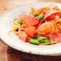 kaokaofood's cooksnap of when they made めんつゆｄｅベーコントマトスパゲッティ♪.