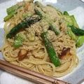 rocket70's cooksnap of when they made アスパラとそら豆の白胡麻たっぷりパスタ.