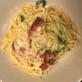 flippa's cooksnap of when they made ｽﾓｰｸｻｰﾓﾝと新玉、ｸﾚｿﾝのパスタ.