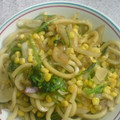 皆さぁん俺が来たでぇ's cooksnap of when they made ほうれん草とコーンのしょゆばたうどん.