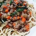 melon75's cooksnap of when they made にらと挽き肉の中華風☆肉味噌パスタ.