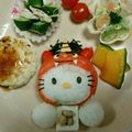 ももだんご☆'s cooksnap of when they made キャラ弁☆節分鬼キティちゃんの全身立体弁.