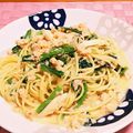 ☆まほほ☆'s cooksnap of when they made 鮭フレークと菜の花の✿豆乳クリームパスタ.