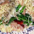 まもくるりん's cooksnap of when they made 菜の花とベーコンのペペロンチーノ☆.