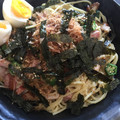 ayahi's cooksnap of when they made なめことオクラの和風マヨパスタ、温玉乗せ.