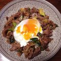 クック64SF70☆'s cooksnap of when they made 牛肉と白ネギの甘辛温玉添え♪.