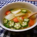 runa10's cooksnap of when they made オクラのとろりんスープ！かにかま入り.