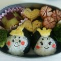 ひつじ３９８'s cooksnap of when they made 幼稚園 キャラ弁♡ひなまつり おにぎり.