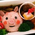 にこちゃん12144's cooksnap of when they made 簡単キャラ弁☆ぶたさんおにぎり弁当.