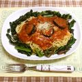 hash五阡円屋絽地's cooksnap of when they made 茄子とほうれん草のスパゲッティ.