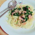 ♡chinoちゃん's cooksnap of when they made *ホウレン草とベーコンの醤油パスタ*.