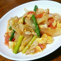 まぐゆ's cooksnap of when they made 新たまねぎとアスパラと豚肉のさっぱり炒煮.
