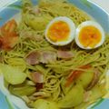 shanlong's cooksnap of when they made ゆで卵とポテトのバジルソースパスタ.