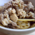 あちゃこおお's cooksnap of when they made 簡単☆レンコンと豚こまのしょうゆ炒め.