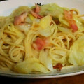 ぢゅんママ's cooksnap of when they made 太ネギとベーコンと柚子胡椒の和風パスタ.