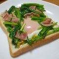 まゆみ母ちゃん's cooksnap of when they made 菜花と半熟卵のバター醤油トースト.
