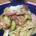 tomatamago's cooksnap of when they made トマトとバジルとベーコンの冷温パスタ.