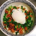 漆原るか子's cooksnap of when they made 食べるラー油でひき肉温玉うどん.