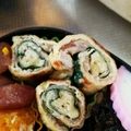 ハチ8コロ8's cooksnap of when they made お弁当おかず　油揚げと豚肉のくるくる焼き.