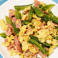 cyuhki's cooksnap of when they made サヤエンドウとベーコンのフワフワ卵とじ.