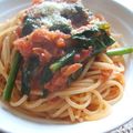 きどん's cooksnap of when they made 海老とほうれん草のトマトチーズパスタ.
