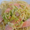 しおずん's cooksnap of when they made サーモンの味噌クリームタリアテッレ.