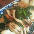 fm04's cooksnap of when they made 鶏皮とちぢみほうれん草の旨塩炒め.
